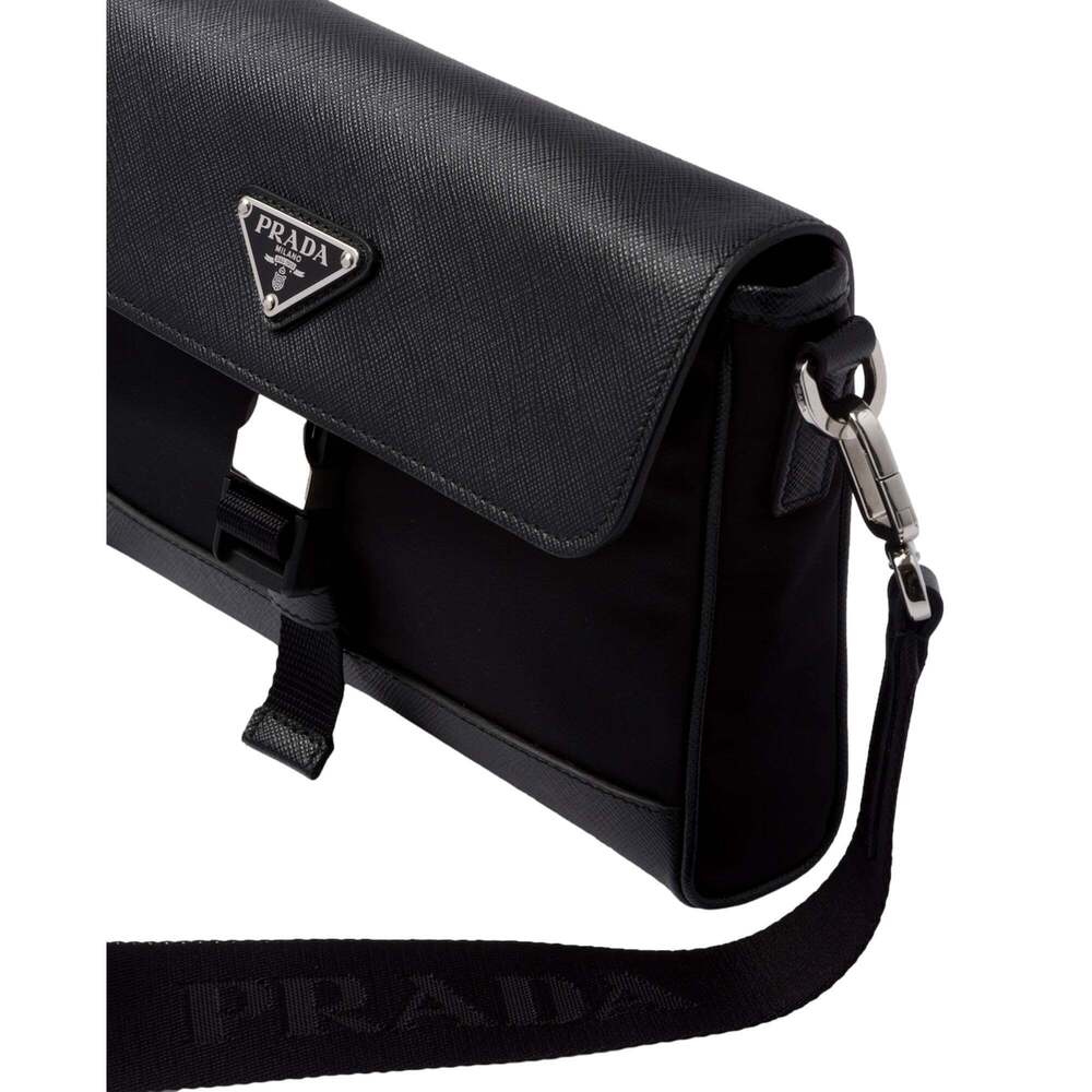 Prada Nero Black Re-Nylon Saffiano Silver Triangle Logo Messenger Crossbody - Picture 4 of 7
